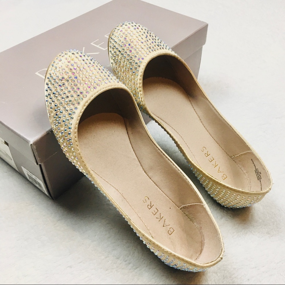 🥂 Bakers Curtsy Rhinestone Studded Ice Flats Shoes